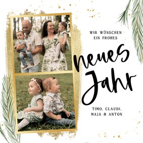 Foto-Neujahrsgrußkarte zwei Fotos & Tannenzweige