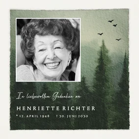 Foto-Trauerkarte Wald Aquarell Tannenbäume Einladung