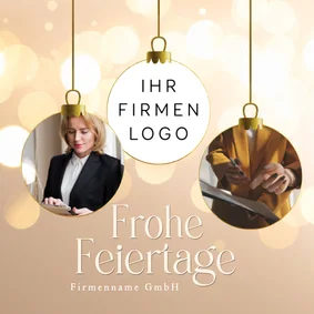Foto-Weihnachtskarte Firmenlogo Lichtpunkte beige