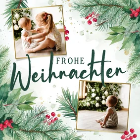Foto-Weihnachtskarte Frohes Fest Zweige und Beeren