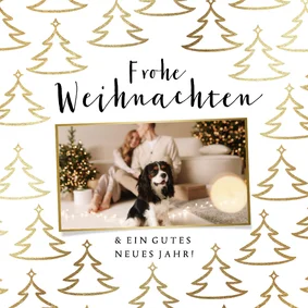 Foto-Weihnachtskarte goldene Weihnachtsbäume stilisiert