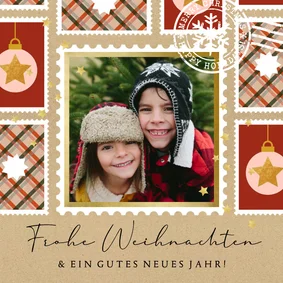 Foto-Weihnachtskarte nostalgische Briefpost mit Karos