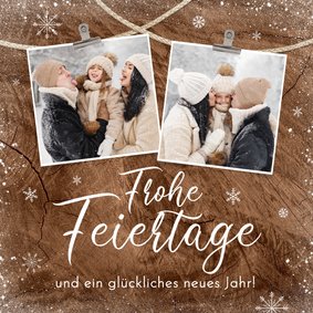 Foto-Weihnachtskarte Schneeflocken Holzhintergrund