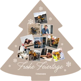 Foto-Weihnachtskarte Tannenbaumform mit Schneeflocken
