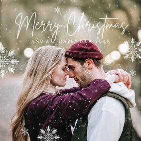 Foto-Weihnachtskarte weiße Schneekristalle Schneeflocken