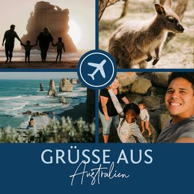 Fotocollage Australien Urlaubskarte Flugzeug auf Blau