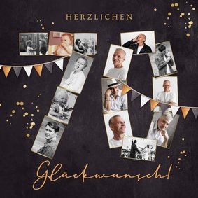 Fotocollage Glückwunschkarte zum 70. Geburtstag Fähnchen