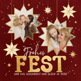 Fotocollage Sterne Weihnachten Frohes Fest dunkelrot
