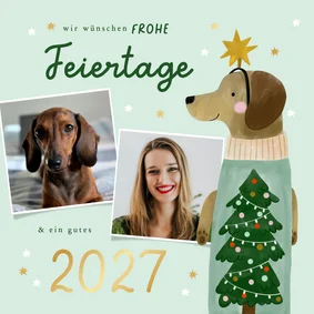 Fotocollage Weihnachtskarte Dackel mit Pulli und Haarreif