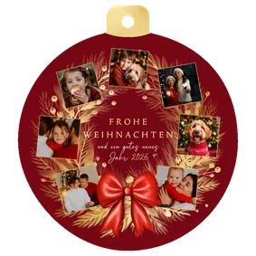 Fotocollage-Weihnachtskarte Weihnachtskranz in Kugel-Form