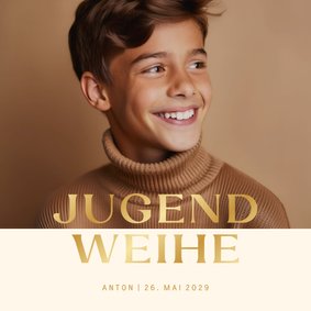 Fotokarte beige Einladung Jugendweihe schlicht