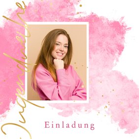 Fotokarte Einladung zur Jugendweihe rosa Aquarell