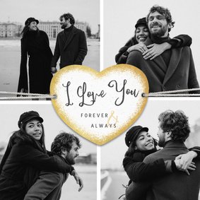 Fotokarte 'I love you' mit 4 Fotos mit Herzrahmen