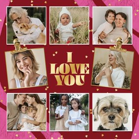 Fotokarte I love you mit 8 Fotos und goldene Herzen