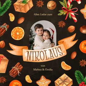 Fotokarte Nikolausgrüße Banner Süßigkeiten