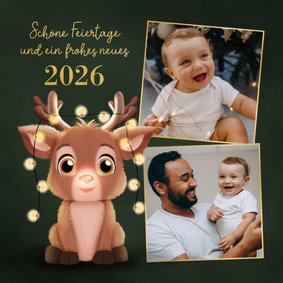 Fotokarte Weihnachten Rentier mit Lichterkette 