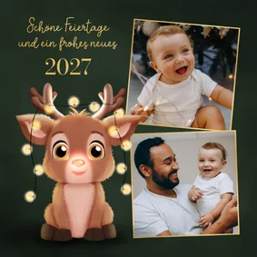 Fotokarte Weihnachten Rentier mit Lichterkette