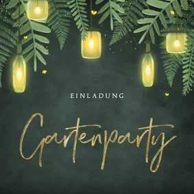 Gartenparty Einladungskarte grün Laternen Blätter