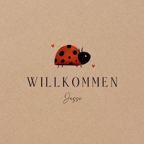 Geburt-Glückwunschkarte Marienkäfer auf Kraftpapier 