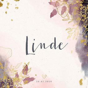 Geburtskarte botanisch Aquarelloptik rosé