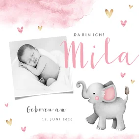 Geburtskarte Elefant Wasserfarbe & Foto