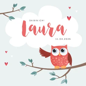 Geburtskarte Eule pink