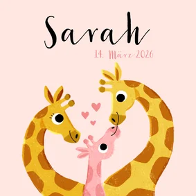 Geburtskarte Giraffenfamilie rosa und Foto innen
