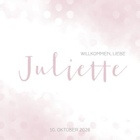 Geburtskarte hellrosa Wasserfarbe und Punkte