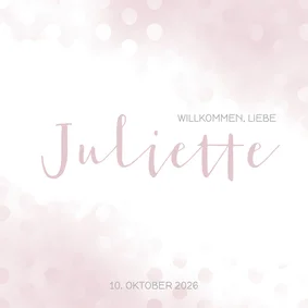 Geburtskarte hellrosa Wasserfarbe und Punkte