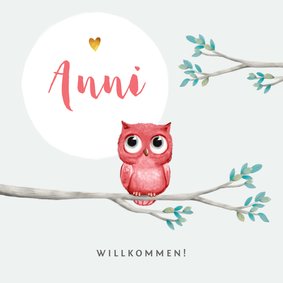 Geburtskarte kleine rosa Eule