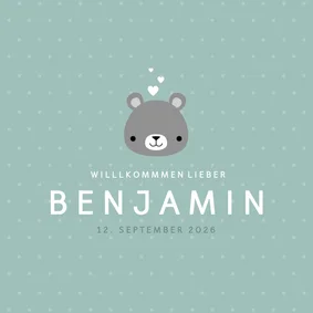 Geburtskarte mit kleinem Bär und Foto innen