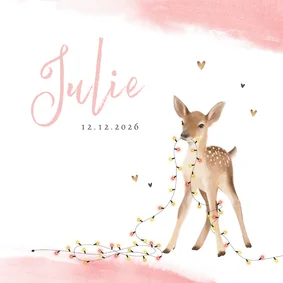 Geburtskarte Rehkitz rosa Winter/Weihnachten
