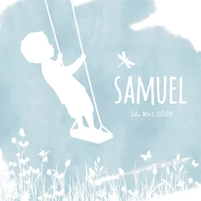 Geburtskarte Scherenschnitt Junge auf Schaukel