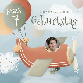 Geburtstagseinladung 7. Kindergeburtstag Flugzeug & Foto