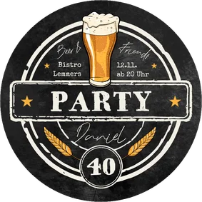 Geburtstagseinladung Bierdeckel-Optik rund