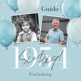 Geburtstagseinladung blaue Ballons & Fotos