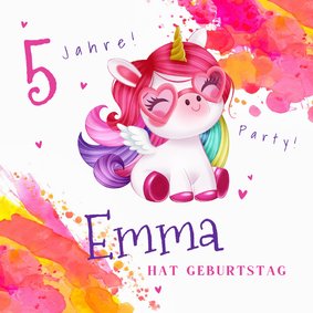 Geburtstagskarte buntes Einhorn