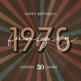 Geburtstagskarte 'Fünfzig' Vintage Seventies
