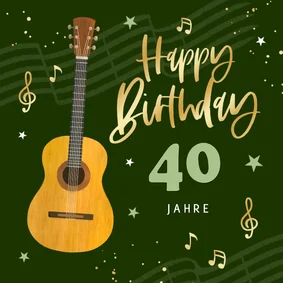 Geburtstagskarte Gitarre Noten 40 Jahre Grün