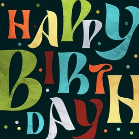 Geburtstagskarte Lettering bunt Happy Birthday Schwarz