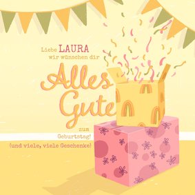 Geburtstagskarte mit Geschenken "Alles Gute"