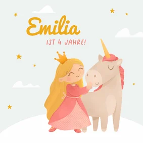 Geburtstagskarte Prinzessin mit Einhorn