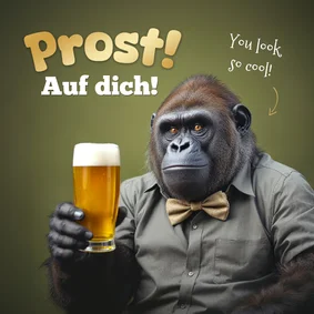 Geburtstagskarte 'Prost' Affe mit Bierglas
