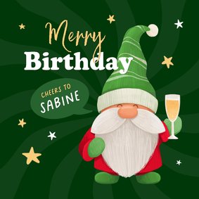 Geburtstagskarte Weihnachten Wichtel mit Mütze 'Cheers to'