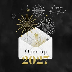 Geschäftliche Neujahrskarte Briefumschlag 'Open up'