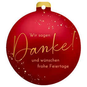 Geschäftliche Weihnachtskarte rote Kugel 'Danke'