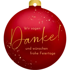Geschäftliche Weihnachtskarte rote Kugel 'Danke'