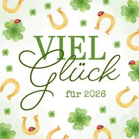 Glücksbringerkarte Neujahr Hufeisen & Klee