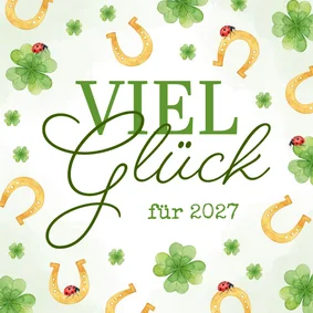 Glücksbringerkarte Neujahr Hufeisen & Klee
