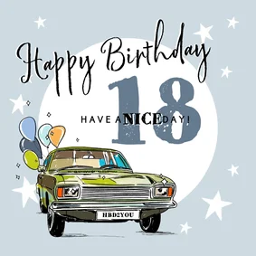 Glückwunschkarte 18. Geburtstag  mit Auto & Luftballons
